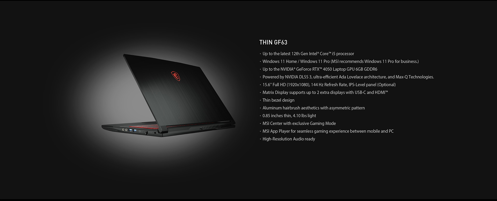 MSI Thin GF63 12VE437US Gaming Laptop Intel Core i512450H 2.00 GHz 15